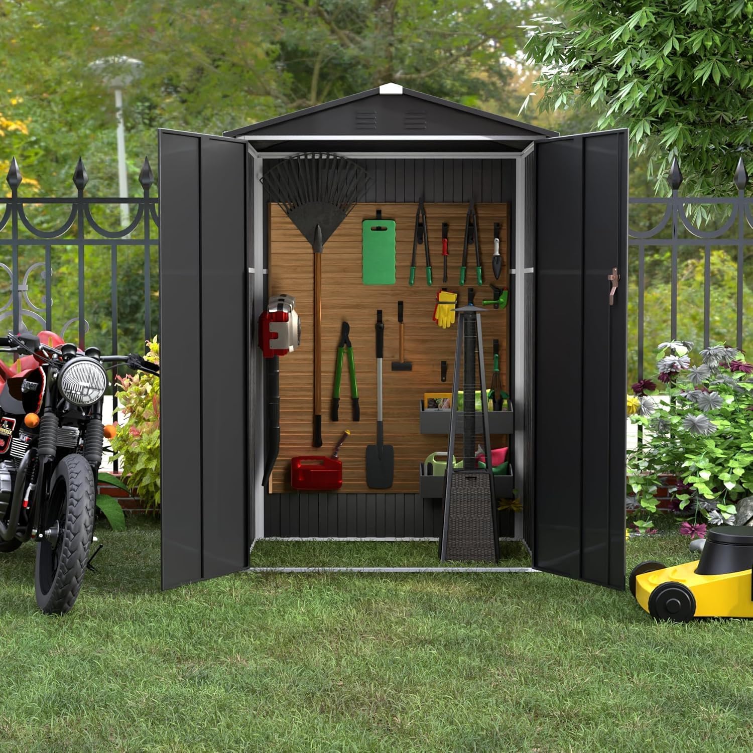 SUPEER - Abri de jardin toit incliné 125x88.5x185cm - Résistant, noir
