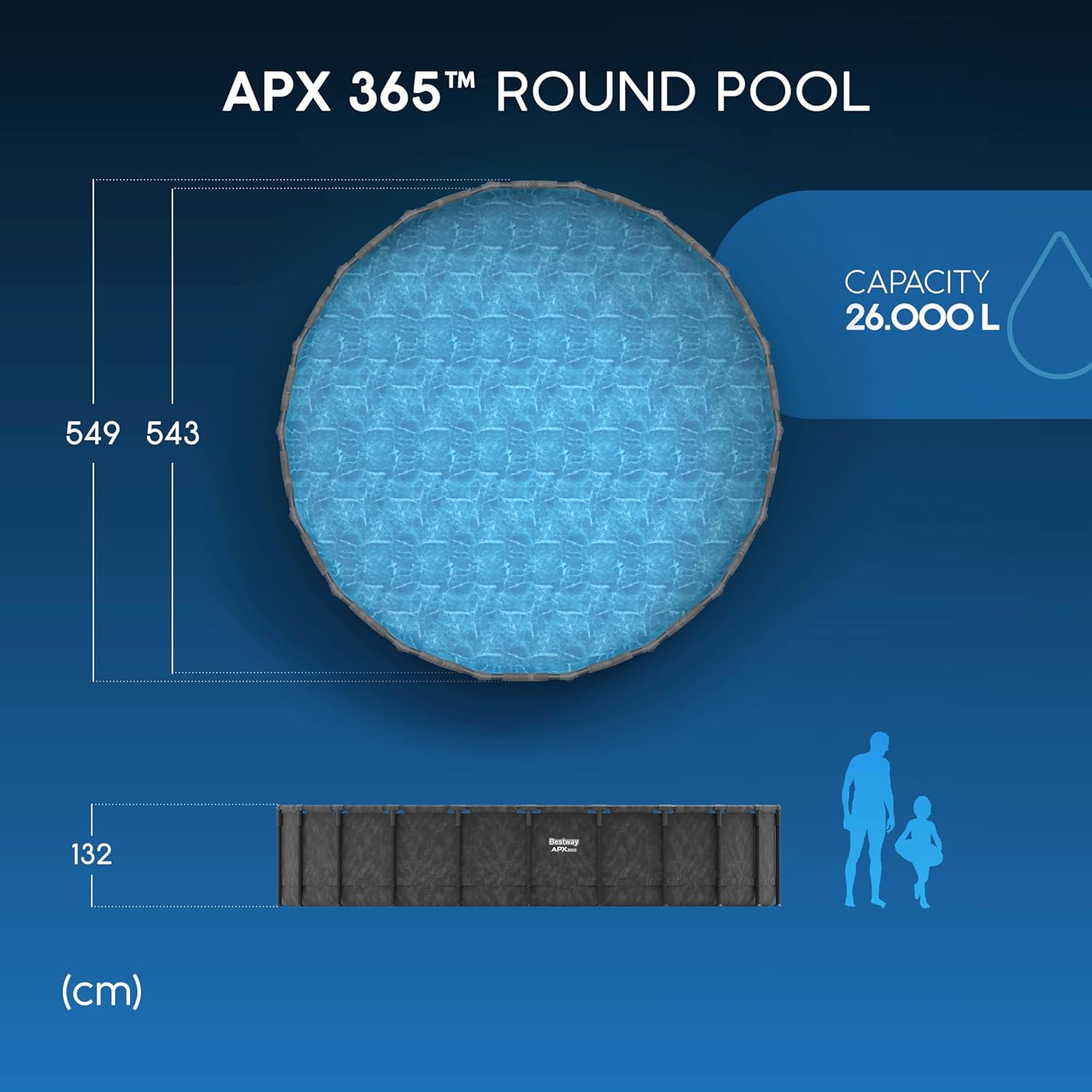 Bestway Kit Piscine Hors Sol Ronde APX 365-549 cm x 549 cm x 132 cm - Gris foncé