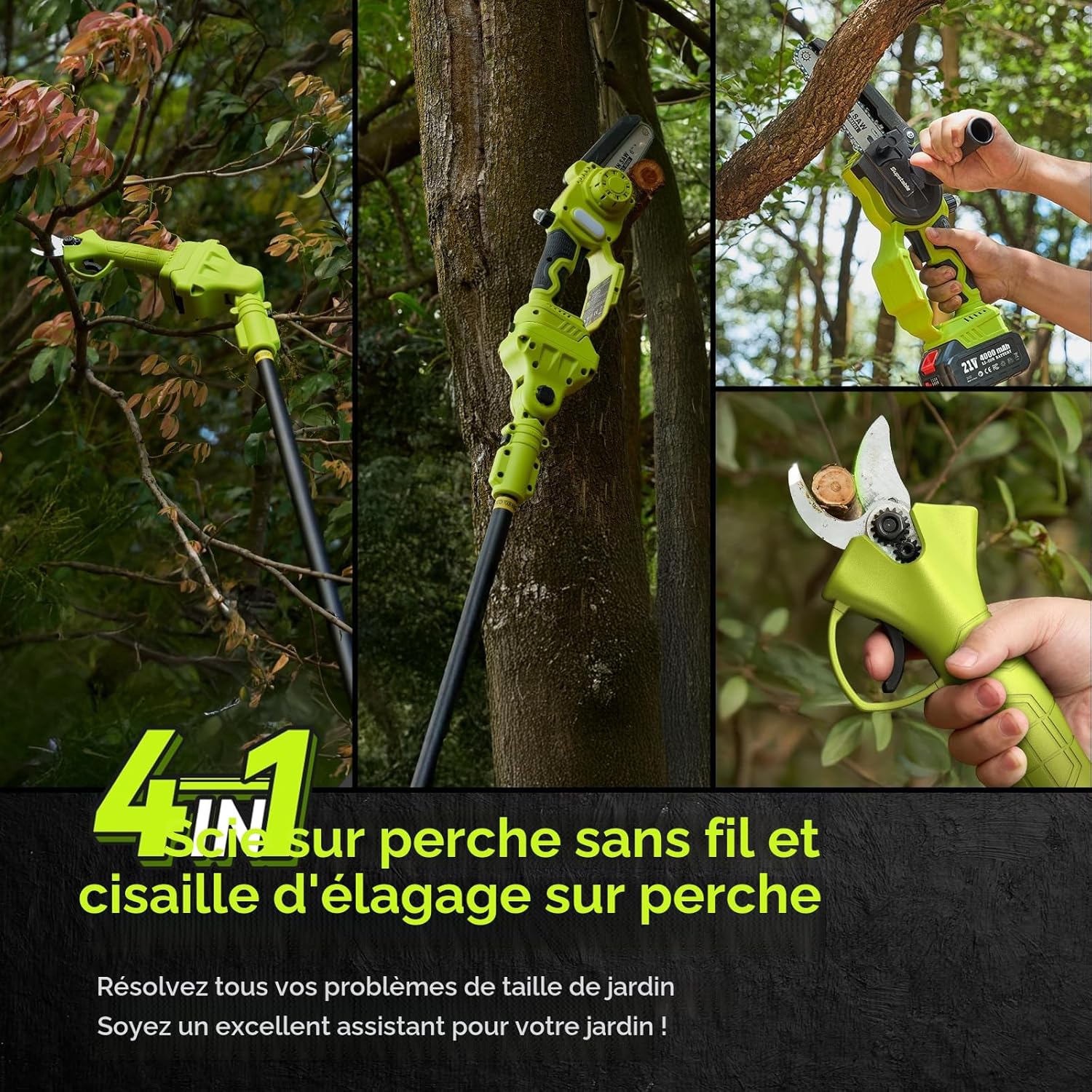 Supstable - élagueuse sur perche 6 pouces, portée 4,6m, 2x4000mAh