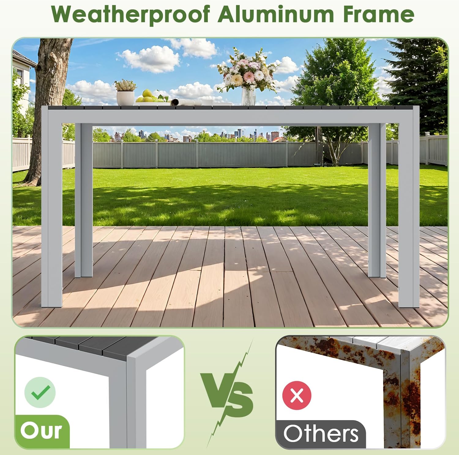 LIFERUN - table de jardin rectangulaire - 140x90x75 cm - aluminium et WPC, 6 places, noire