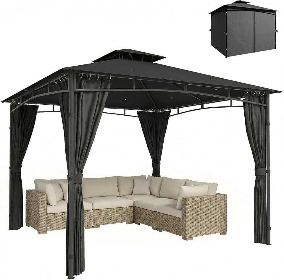 Outsunny - Pavillon Jardin Série 3x3m, toit rétractable, UV50+, Ø48mm