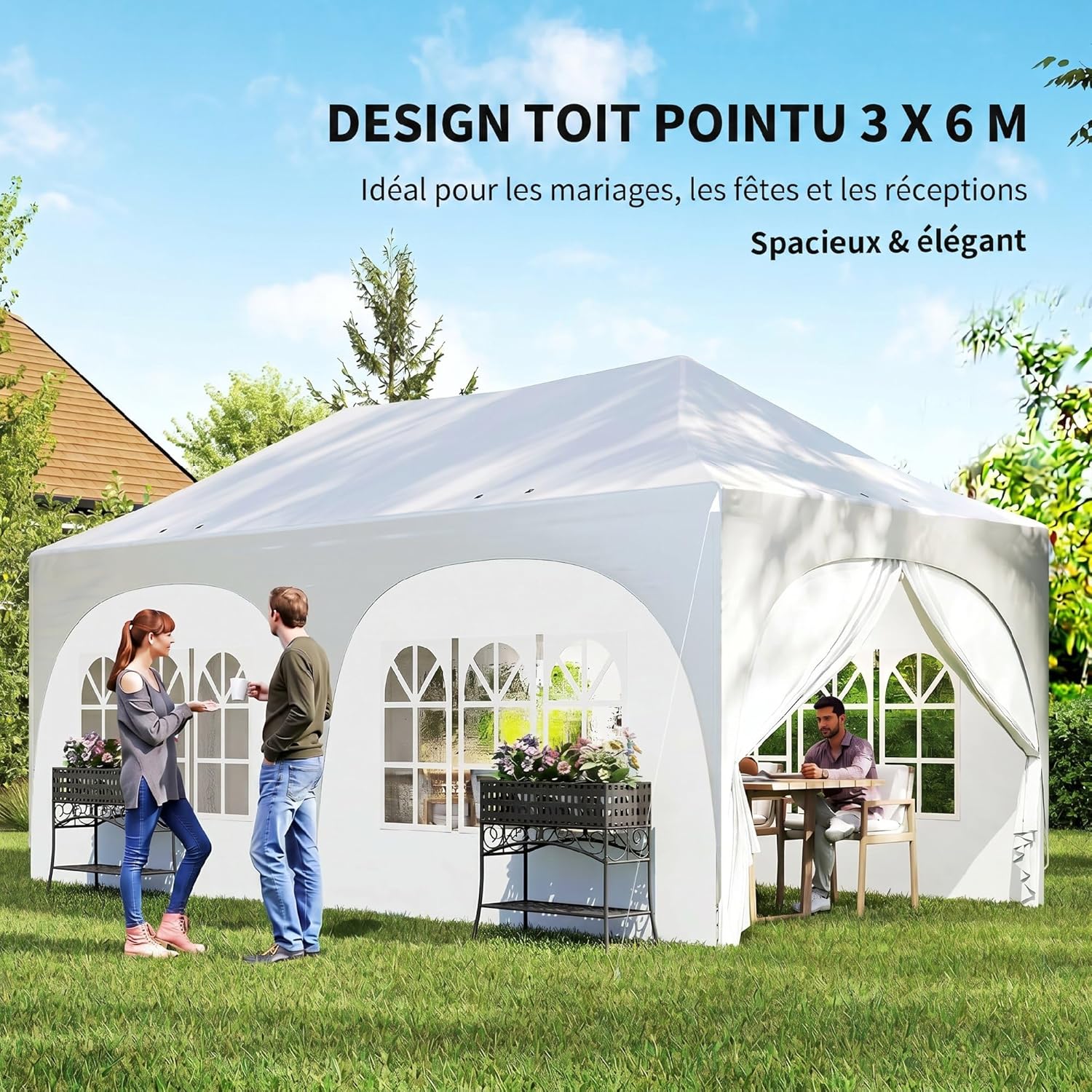 Outsunny - tonnelle pliante 3x6m, imperméable, anti-UV, 6 parois