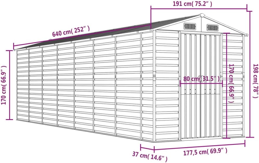 vidaXL Abri de Jardin Anthracite 191x640x198 cm Acier galvanisé