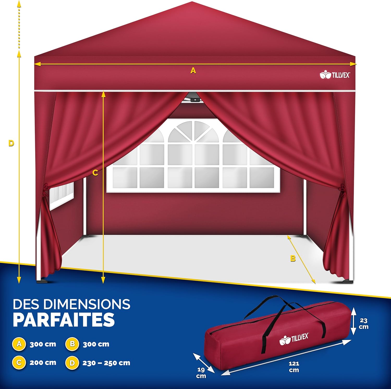 Tillvex - Tonnelle pliante série jardin 3x3m - UV 50+ camping, plage
