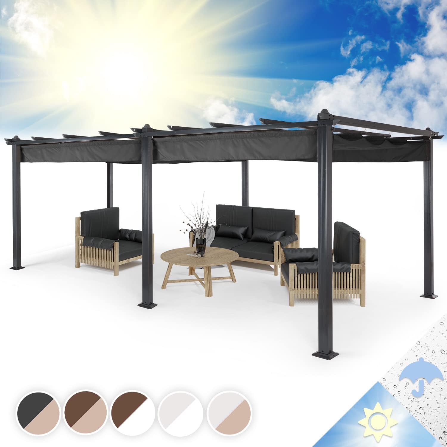 Blumfeldt - Pergola aluminium 3x6m, toit rétractable, UV, imperméable
