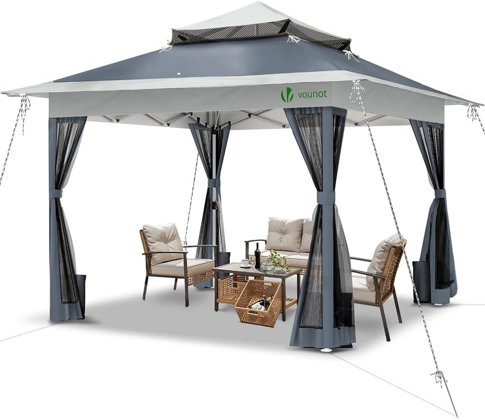 VOUNOT - tonnelle pop up - 3.6x3.6m - moustiquaire, anti-UV, acier