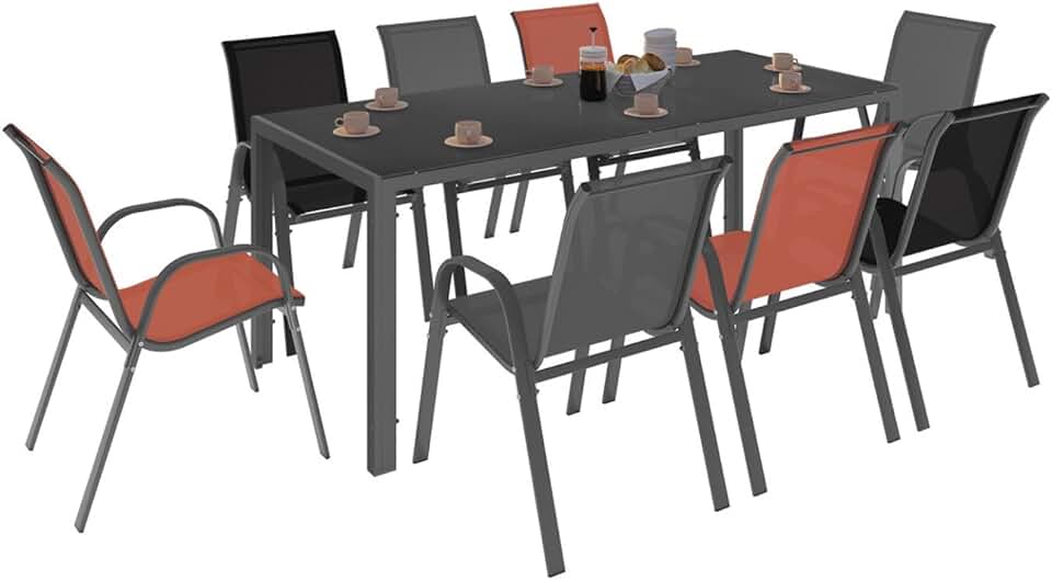 IDMarket - Salon Madrid - table 190cm, 8 chaises empilables mixte