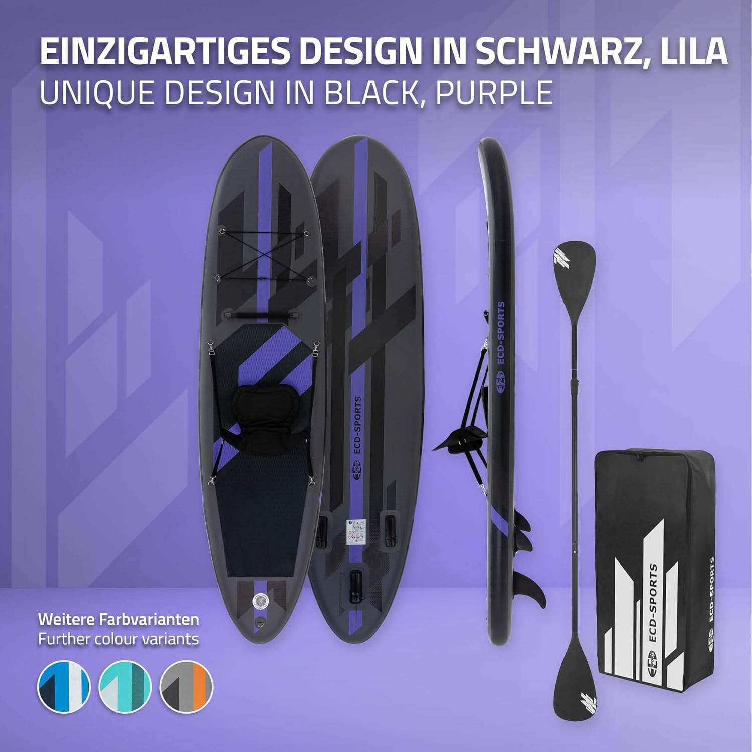 ECD Germany - Stand Up Paddle Gonflable - 305/308/320/380 cm - PVC, 120/150 kg, 10/15 cm