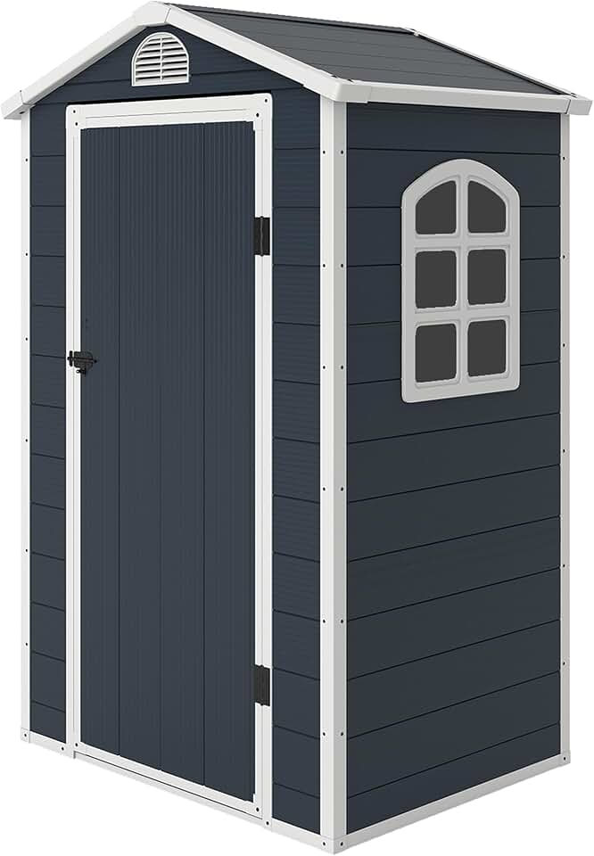 Outsunny - Abri à outils - 134x104x204 cm - Résine, porte verrouillable, fenêtre, aération