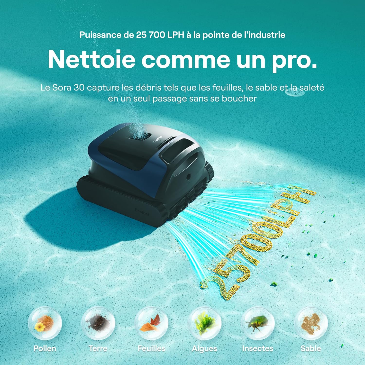 Robot Piscine - Beatbot Sora - Sans fil, aspirateur puissant, autonomie 5h, contrôle app - Bleu Profond - BEATBOT-30
