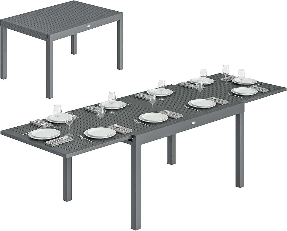 Outsunny - Table Jardin Extensible - 135-270cm - Aluminium, 6-10 pers.
