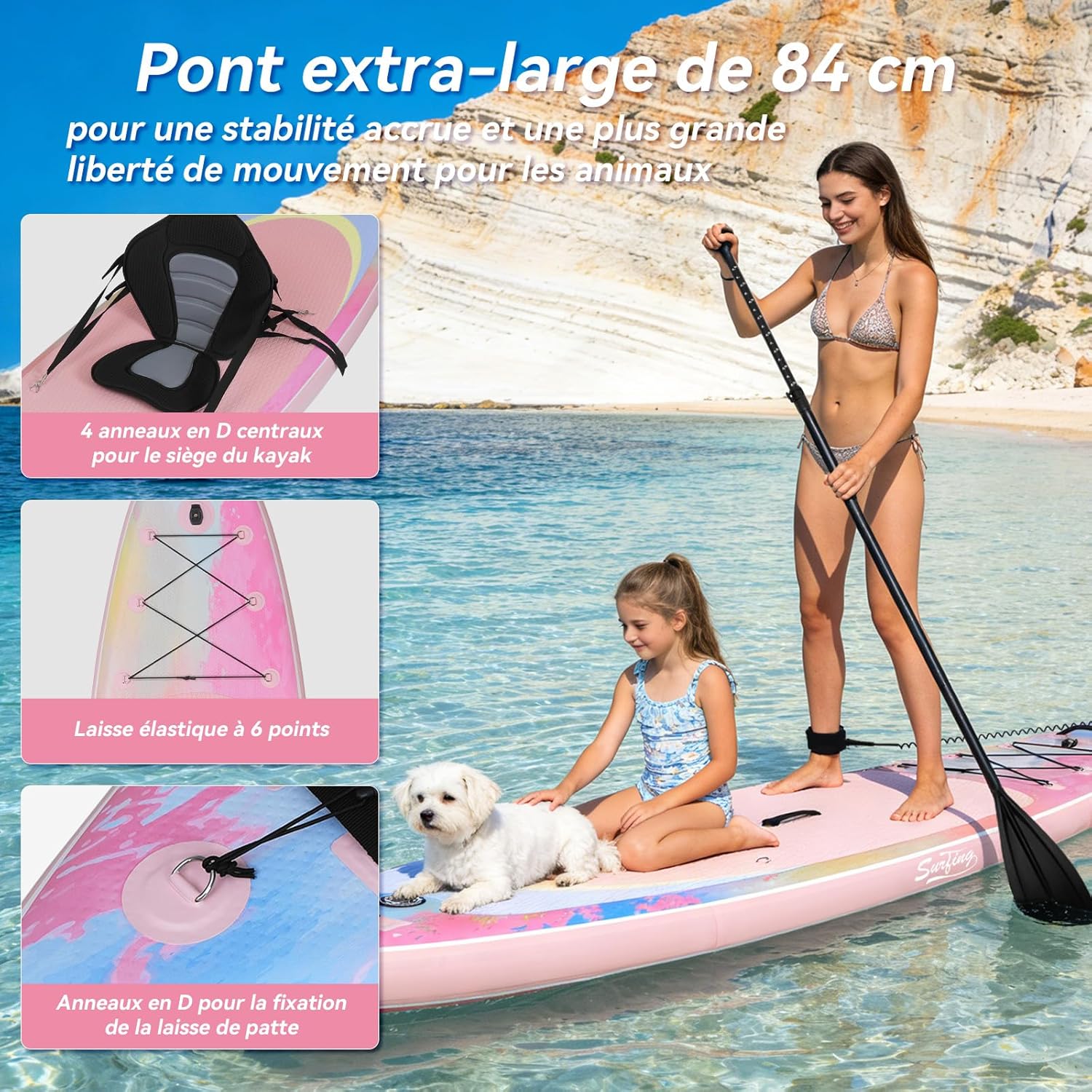 YU YUSING - Paddle Gonflable Série Adulte - 320/335cm - 2 places, siège kayak, pagaie alu, support caméra, pompe, 150kg