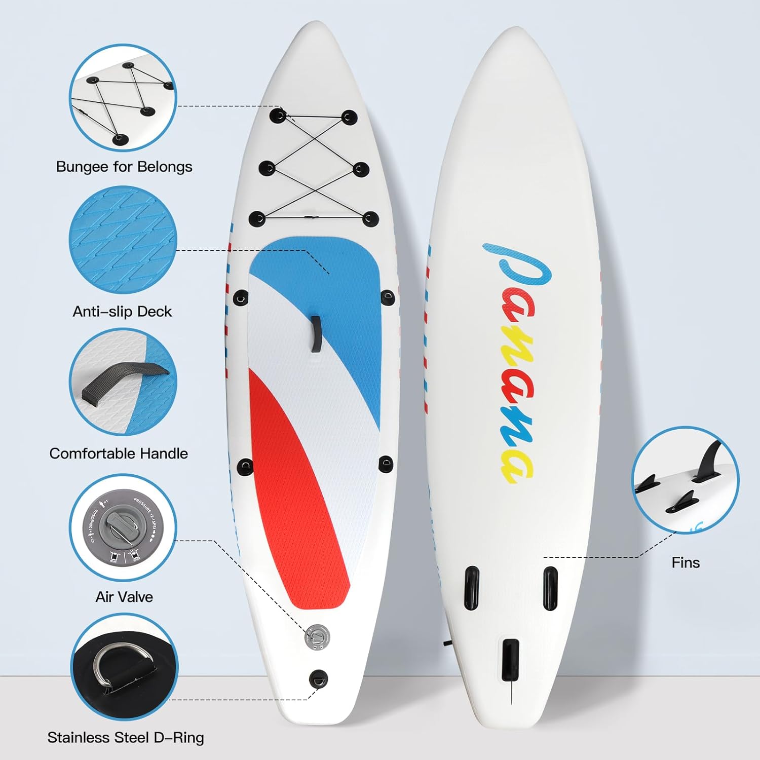 Panana - Stand Up Paddle gonflable, SUP léger, accessoires inclus, pont antidérapant, pagaie réglable - pour adultes et 