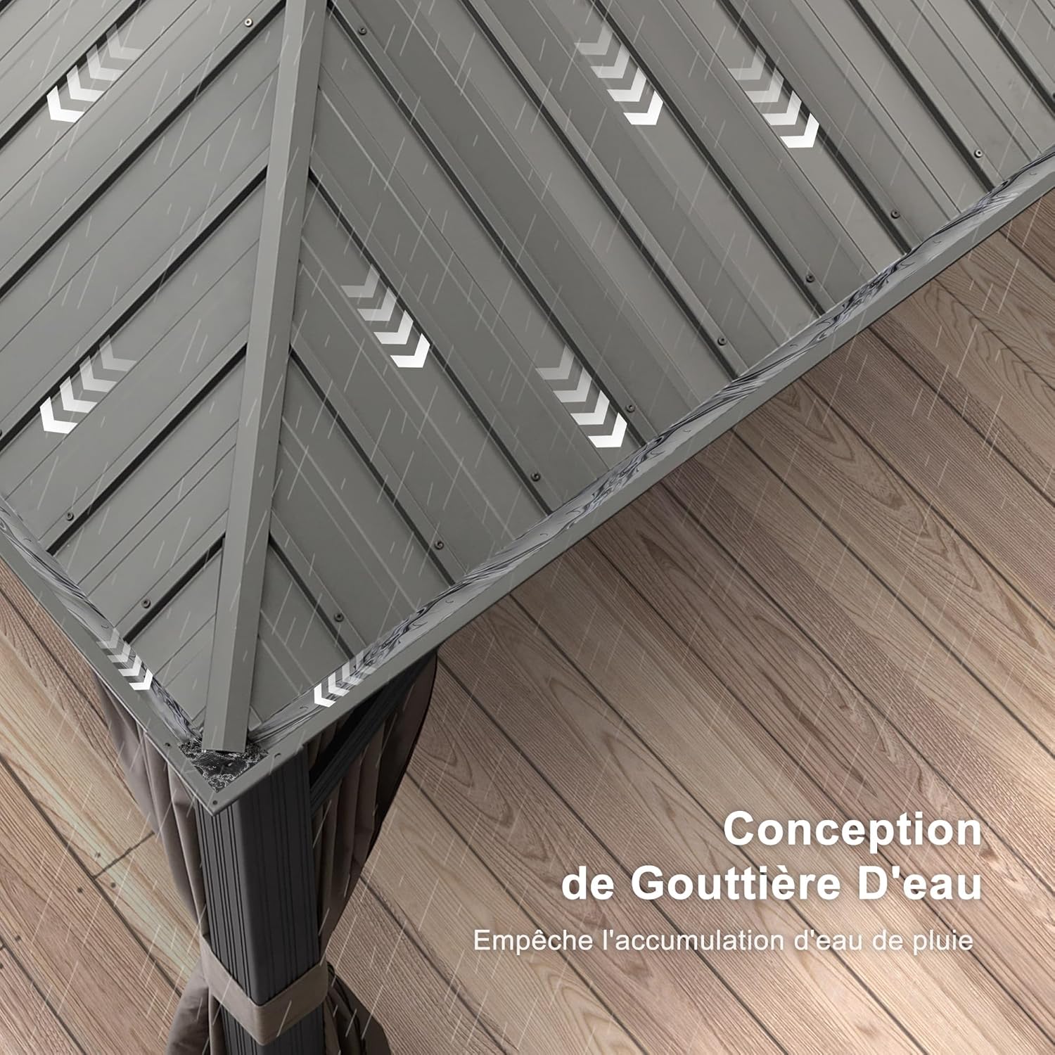 PURPLE LEAF - tonnelle aluminium - 4,25x3,65m - éclairage intégré, rideaux moustiquaires, gouttière, poteaux renforcés