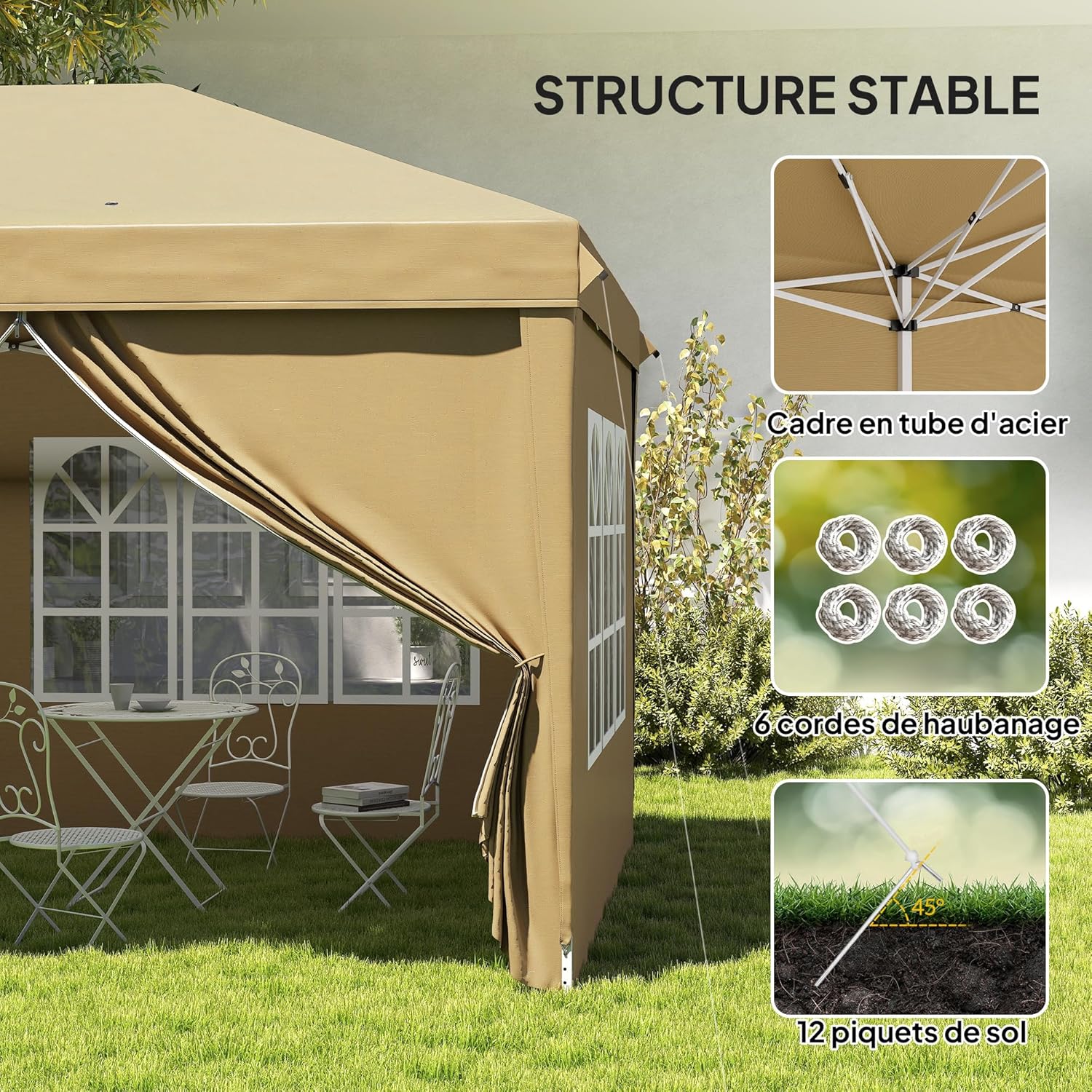 Outsunny Tonnelle de Jardin 3x6m Barnum Pliant avec Côtés Amovibles - Tente de Réception Structure en Acier Renforcée - Abri de Jardin Pop-up pour Mariage, Fête et Marché, Sac de Transport, Kaki