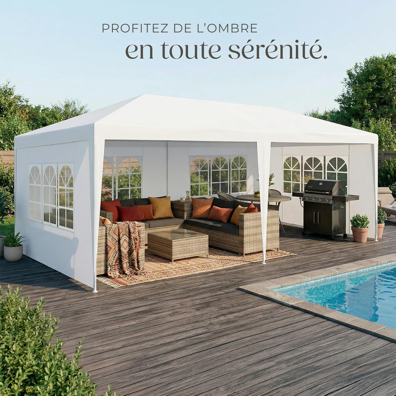 tectake - tonnelle de jardin 6x3 m - UV 30+, eau, parois amovibles, acier époxy