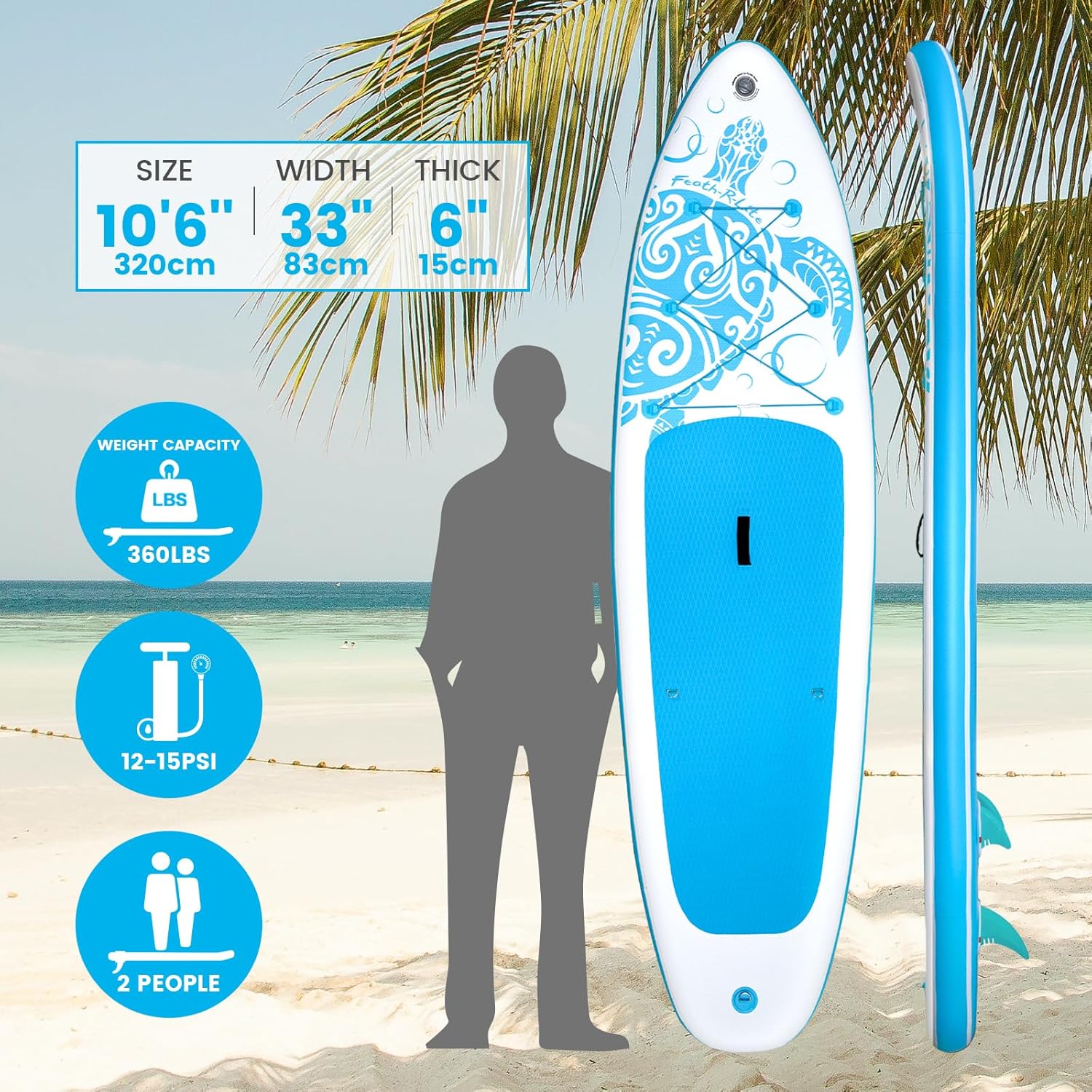 FEATH-R-LITE - Stand Up Paddle gonflable adulte - stable, accessoires complets