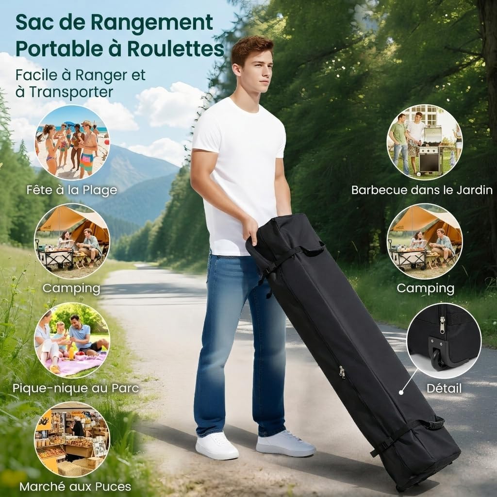 GOPLUS - tonnelle pliante série jardin 3x6m, imperméable, sac à roulettes