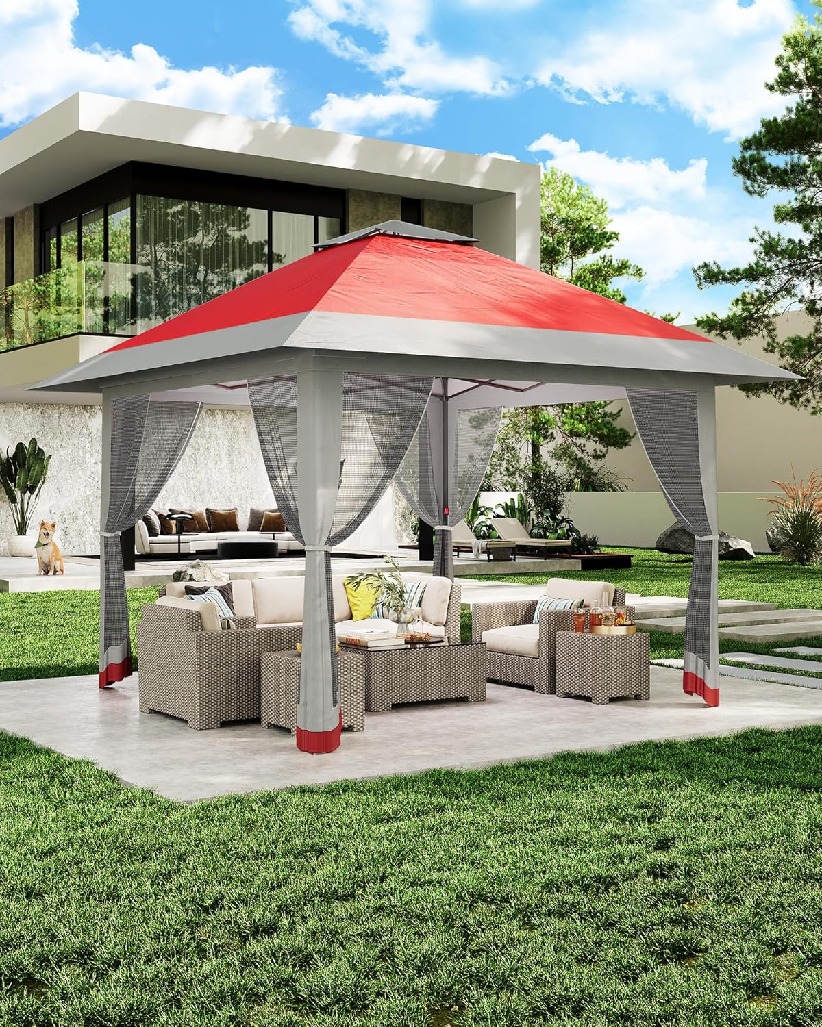 Garvee – Tonnelle Pop-Up série – 3,96x3,96m – moustiquaire, toit double, hauteur ajustable