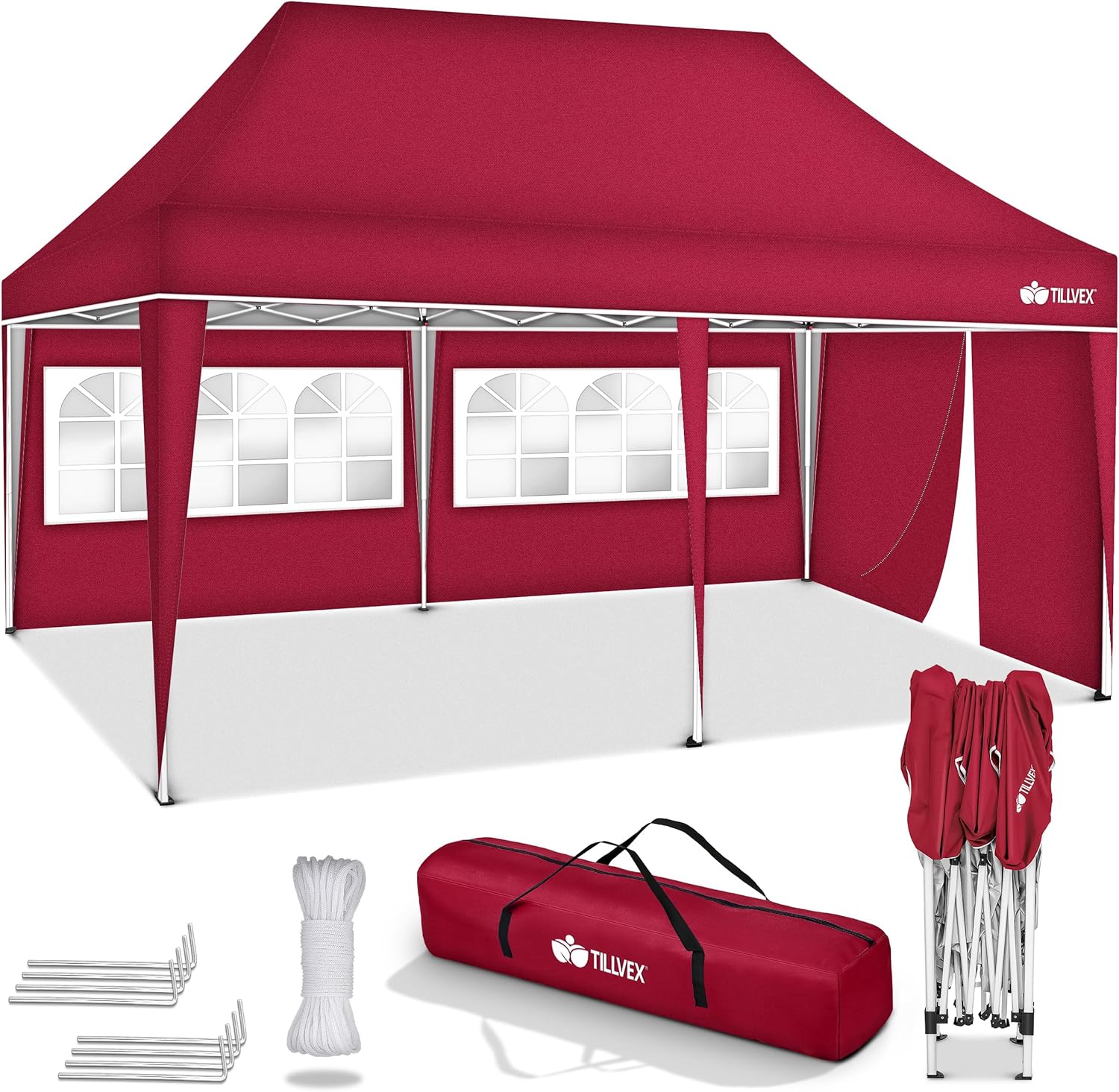 tillvex - Tonnelle pop-up 3x6m - étanche, UV 50+, sac, 3 côtés