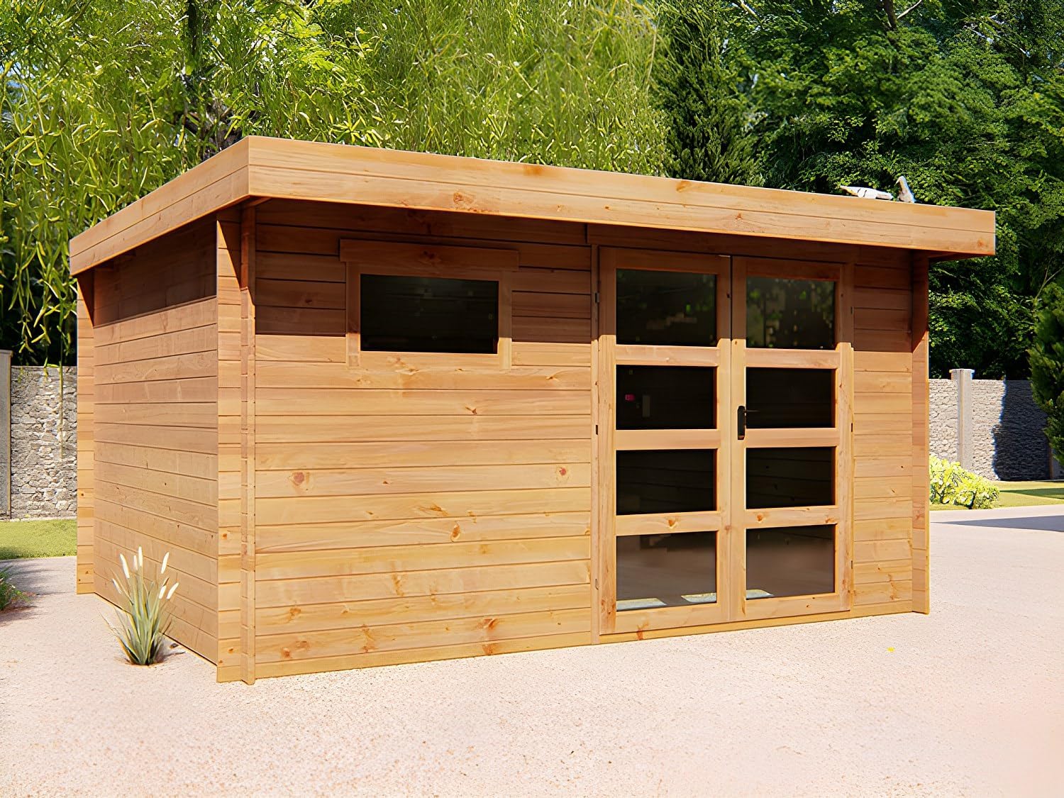Vente-unique - abri de jardin bois toit plat 13m² 28mm épais CORALIO