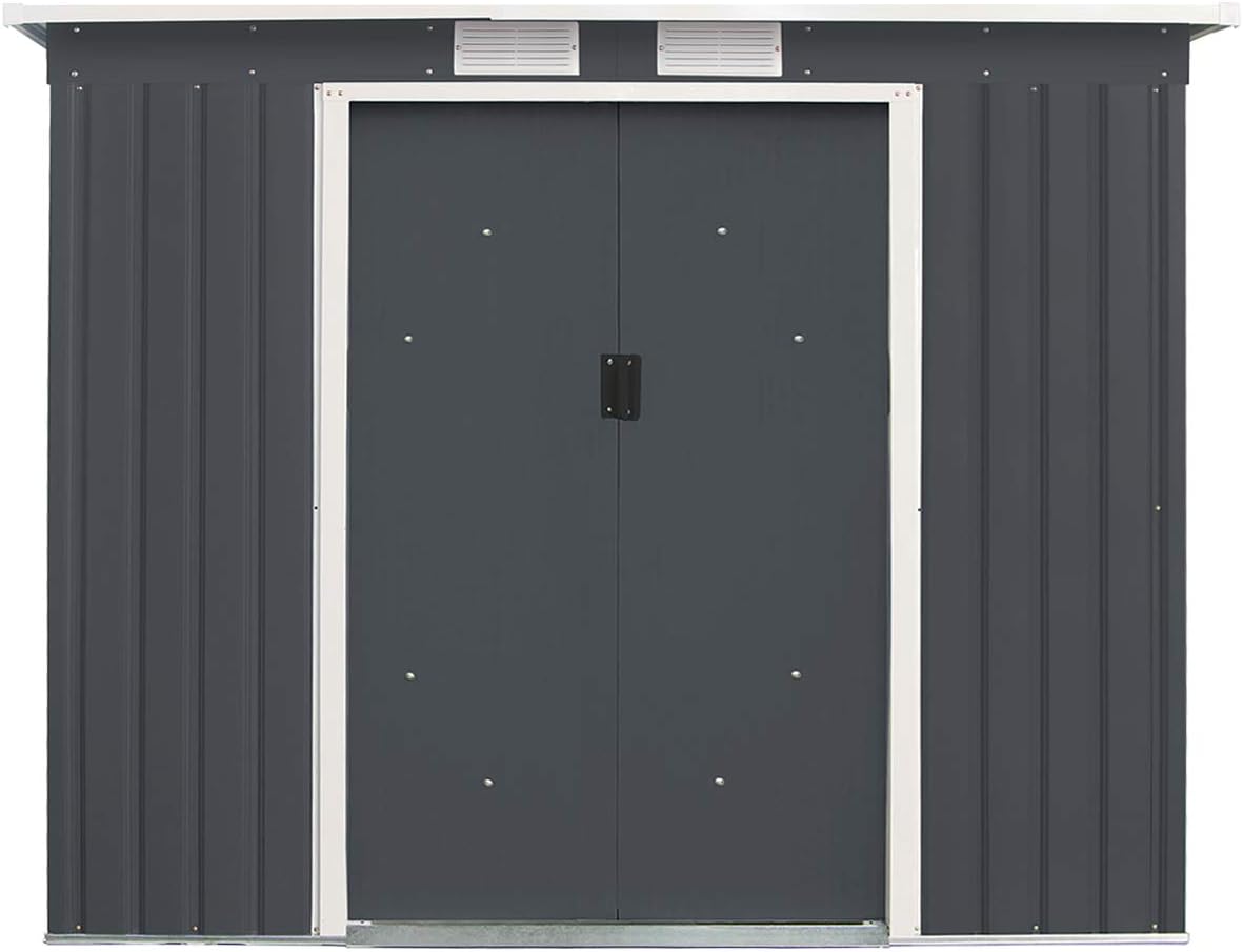 GIANTEX - abri de jardin métal, 213x130x173 cm, porte coulissante, fondation solide.
