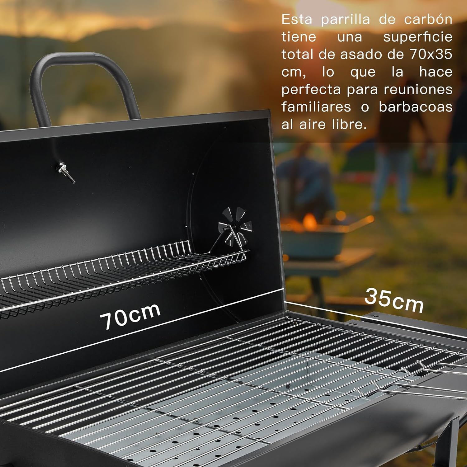 TEENO - Barbecue XXL - grille, gants, thermomètre, tiroir à cendres