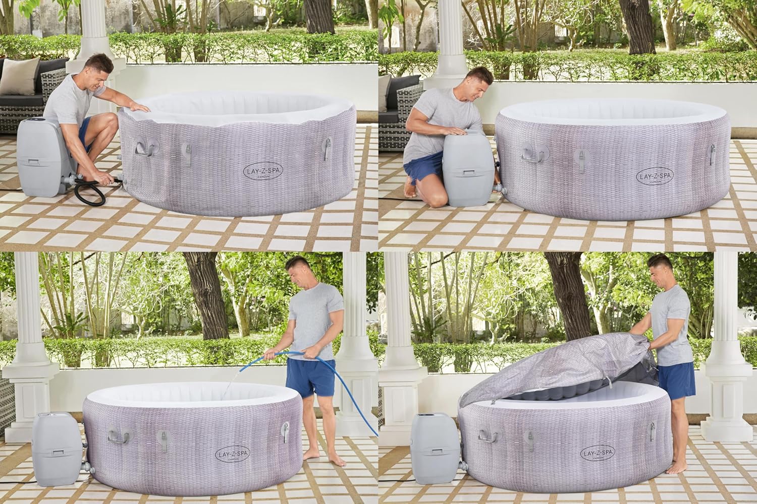 Spa Gonflable Lay-Z-Spa® Cancun Airjet Rond 2 à 4 Personnes, 180 x 66 cm, 120 Jets d'air, Couverture Isolante, Filtration à Cartouche, diffuseur Chemconnect