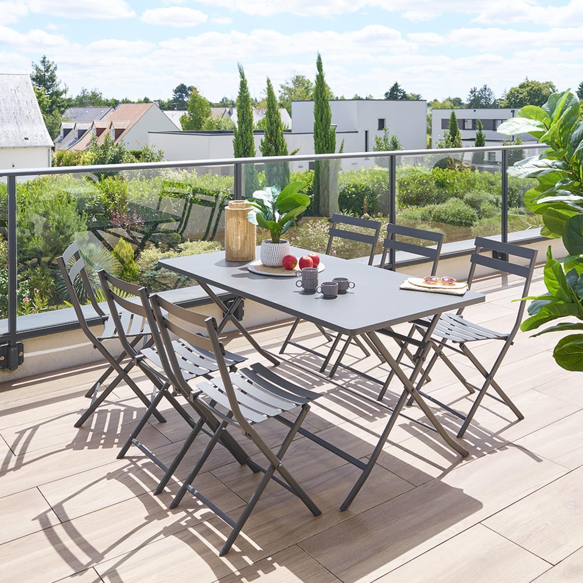 Hespéride - Greensboro - 150x90 cm - Table pliante acier renforcé 6 places, gris graphite