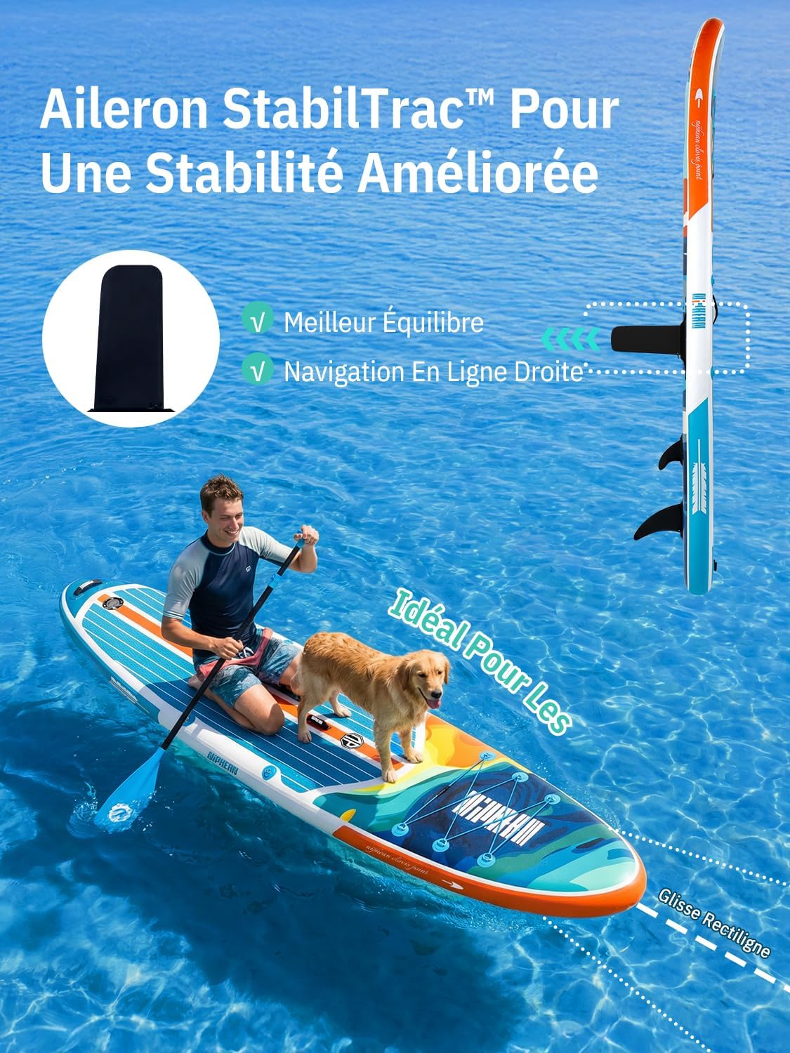 Niphean Paddle Gonflable Adulte avec Tous Les Accessoires, 320cm Planches de Stand Up Paddle Gonflables pour Tous Les Niveaux, Sup avec Capacité 200 kg pour 2 Personnes, Paddle Gonflable avec Siège