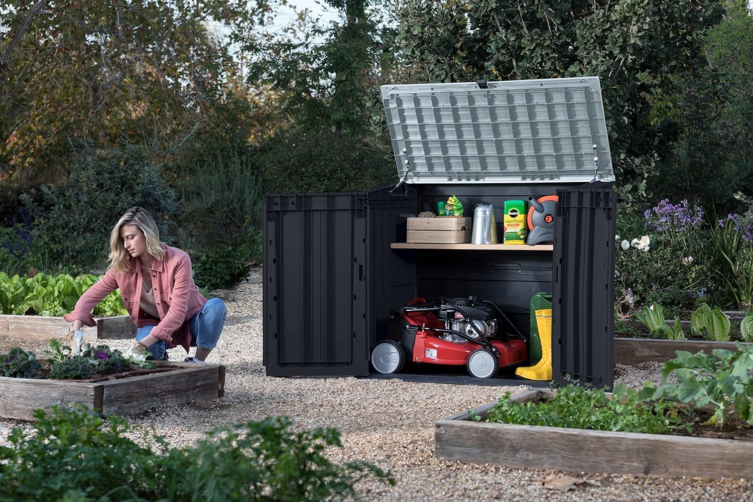 Keter - Abri horizontal SIO Nova - 880L - rangement poubelles noir