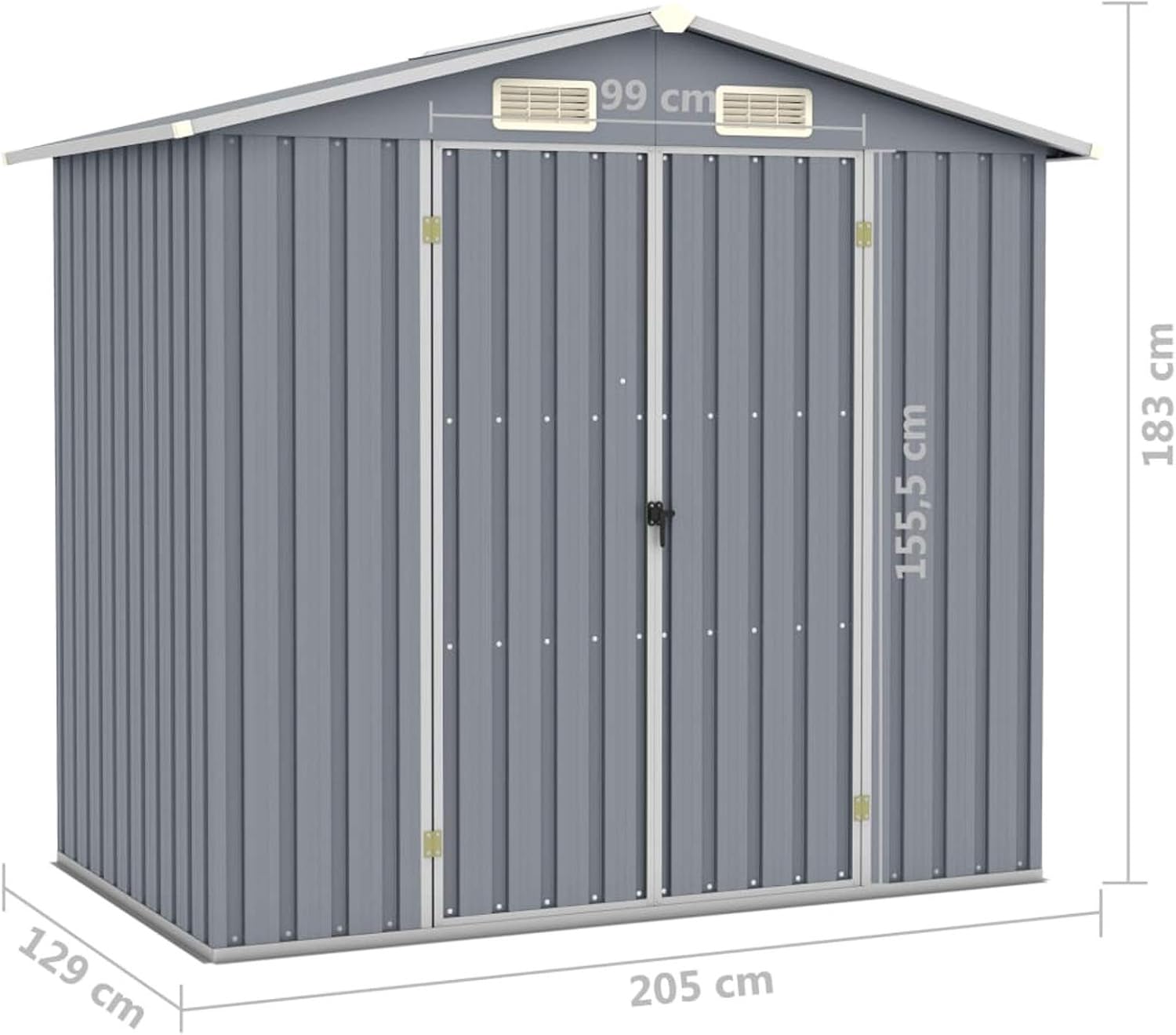 ARKEM - Abri de jardin acier 205x129x183 cm, gris, stockage outils