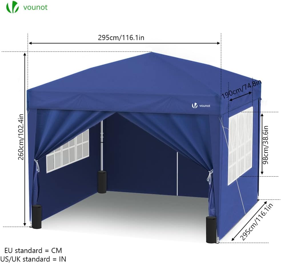 VOUNOT - tonnelle pliante - 3x3m - 4 côtés, 4 sacs de sable, bleu