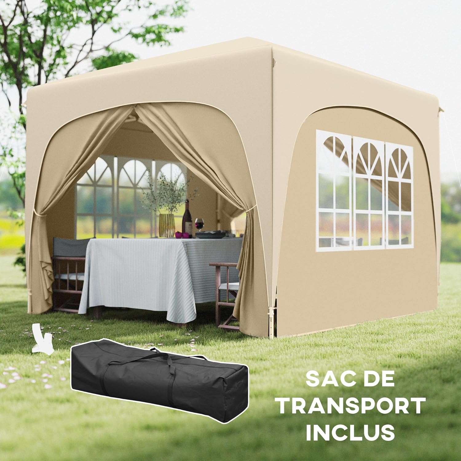 Outsunny - Tonnelle pliante 3x3 m - UPF50+, hauteur réglable, sac inclus