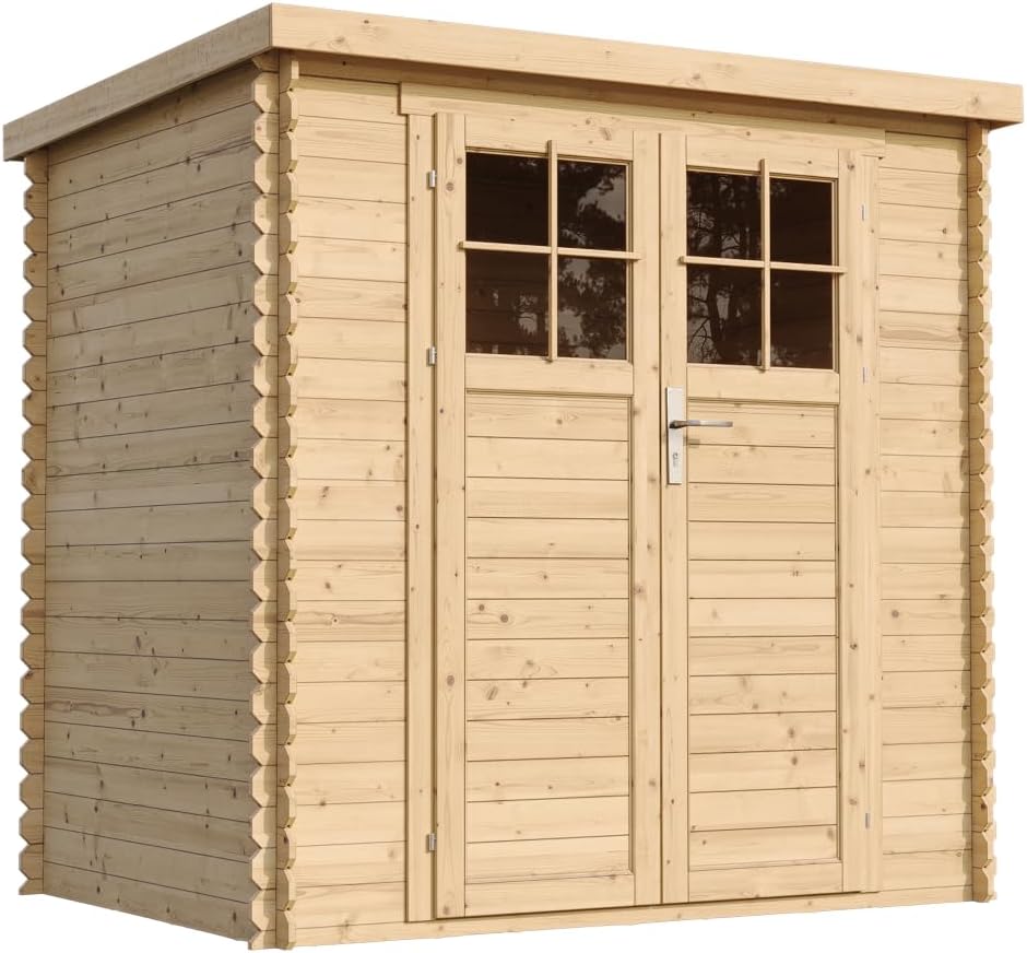 TIMBELA - abri de jardin bois, 204x142x200cm, porte verrouillable, toit étanche, fenêtres, M311F