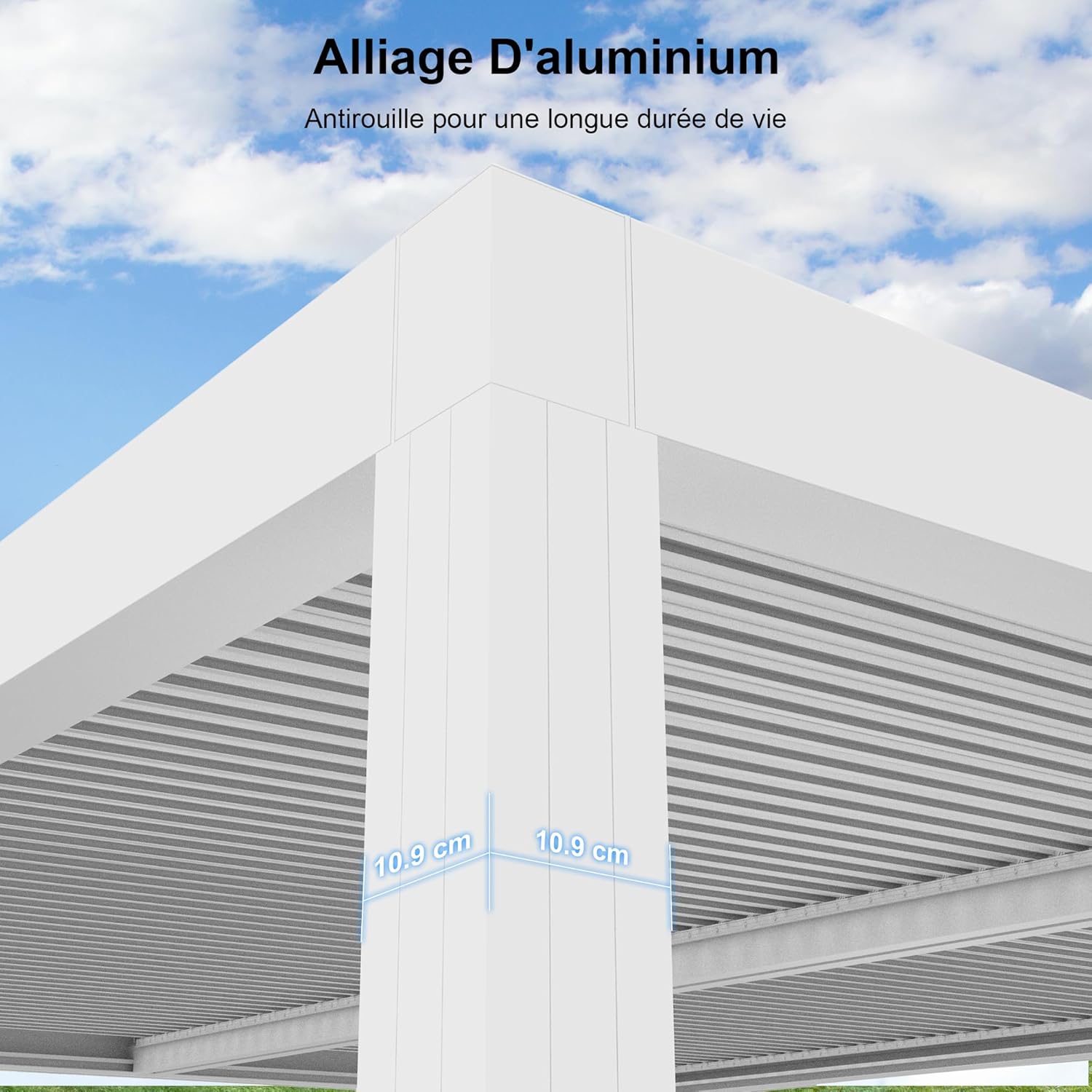 PURPLE LEAF - Pergola bioclimatique 4,24x3m - alu, LED, gouttières, blanc
