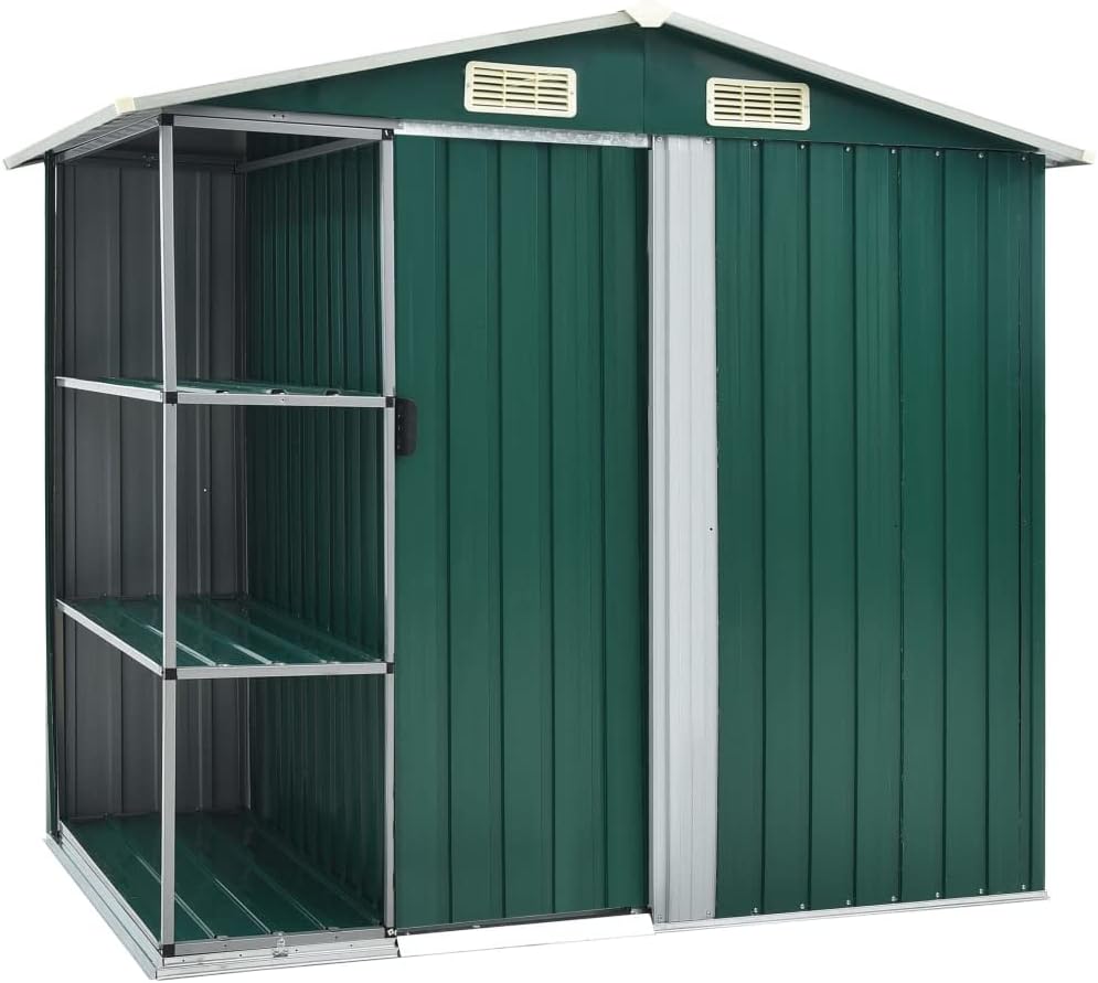 LAPOOH - Abri de Jardin avec étagère, 205x130x183 cm, fer, vert