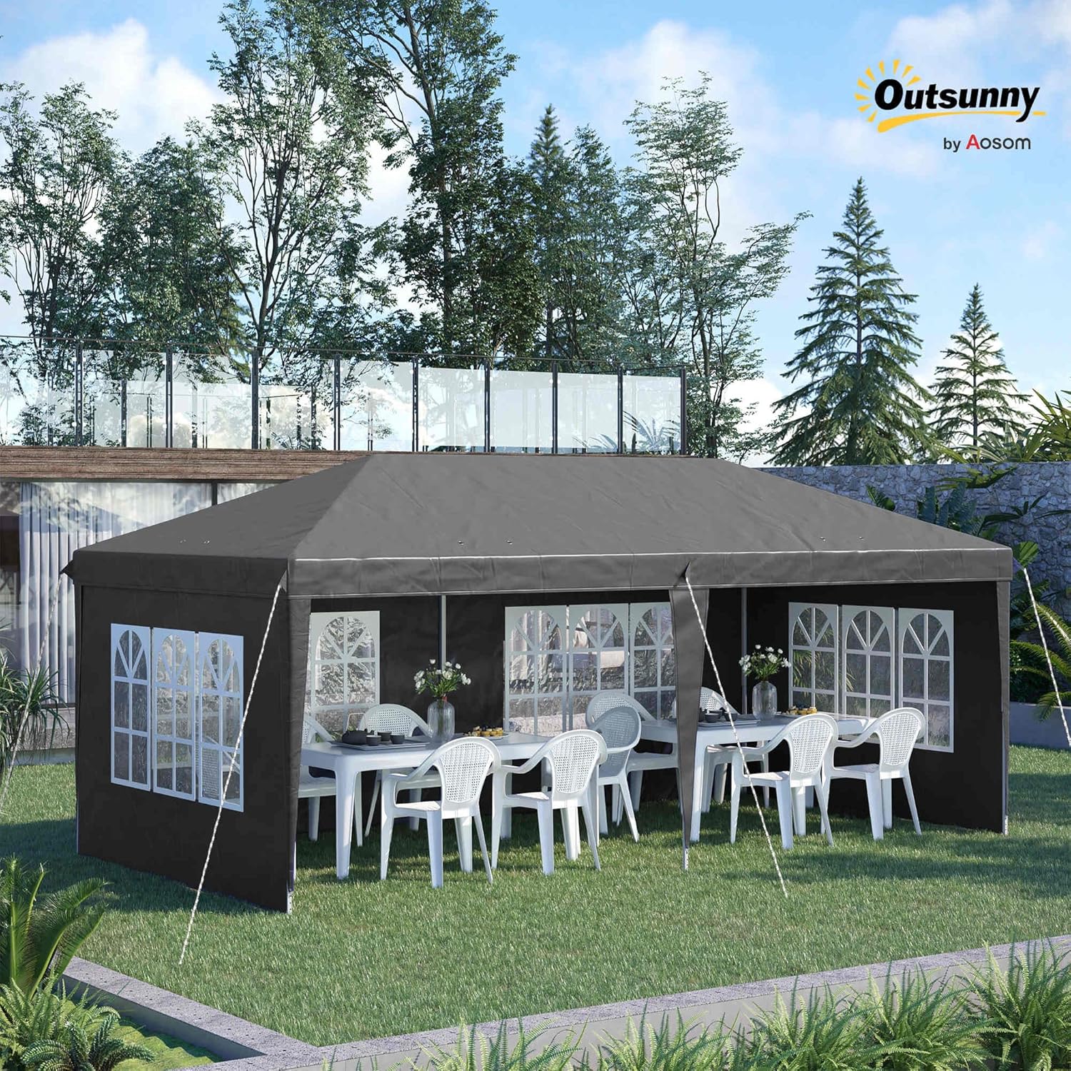 Outsunny - tonnelle pliante pop-up 3x6m - 3 côtés, piquets, sac transport