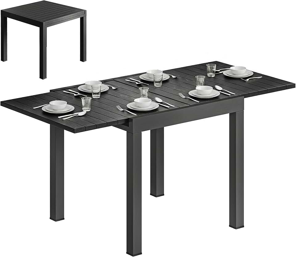 Outsunny - table extensible - 80-160cm - aluminium effet bois, 4-6 pers.