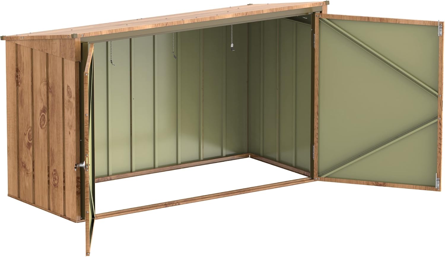 Duramax abri pour poubelles pour 3 avec ouverture par le haut et portes doubles verrouillables, abri de jardin en métal, cachettes pour poubelles, Abri pour poubelles, 214x101x133 cm, grain de bois