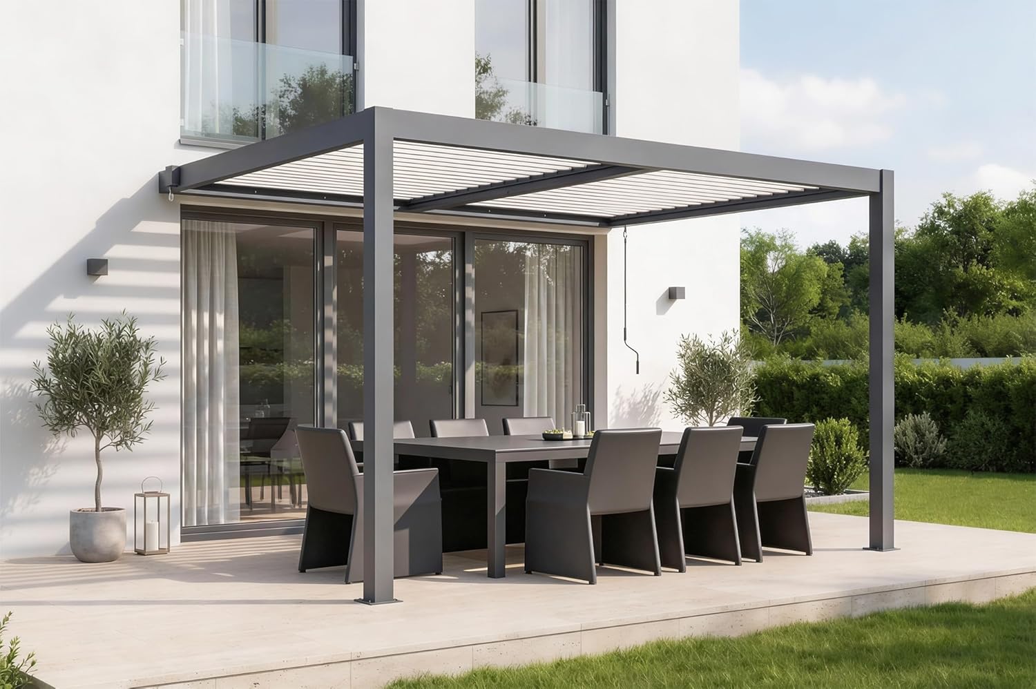 Cazeboo - pergola bioclimatique AGOSTA - 4x3m - aluminium gris, lames blanches