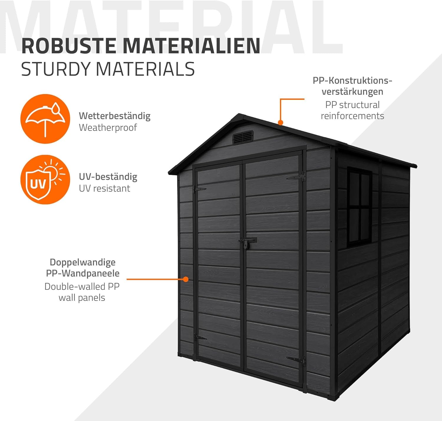 ECD Germany - Abri de jardin résine 151x182x220 cm double porte, 5m³, fenêtre, ventilation