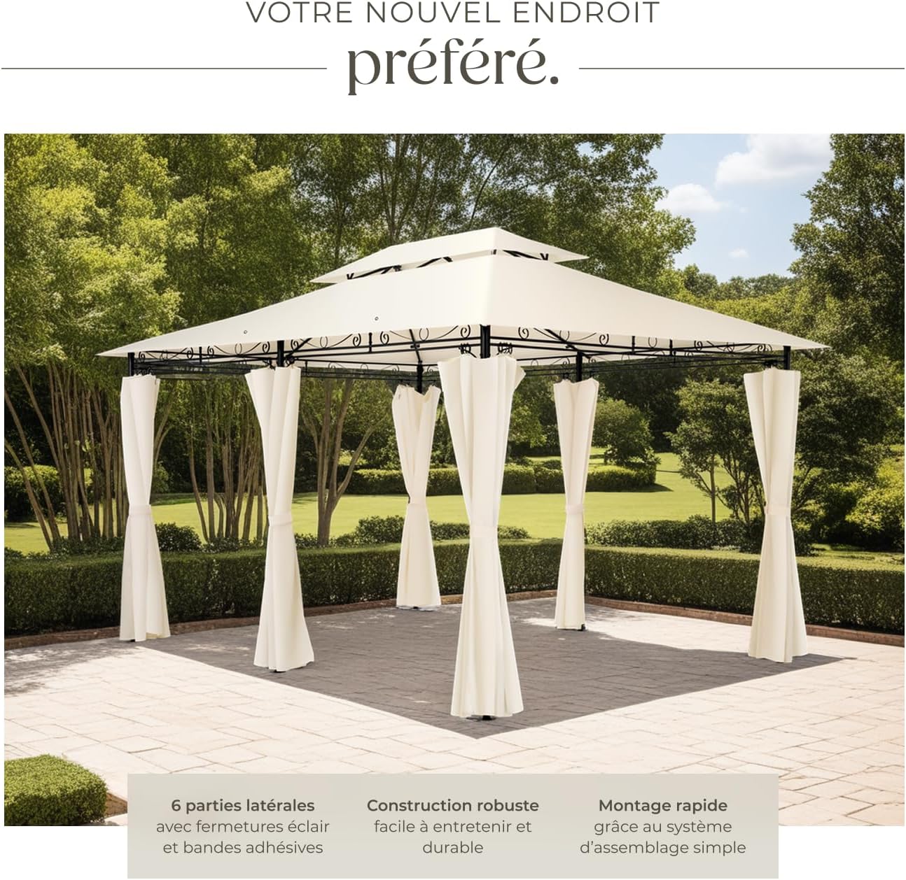 tectake - Tonnelle de jardin acier 4x3m imperméable UVP 50+, rideaux