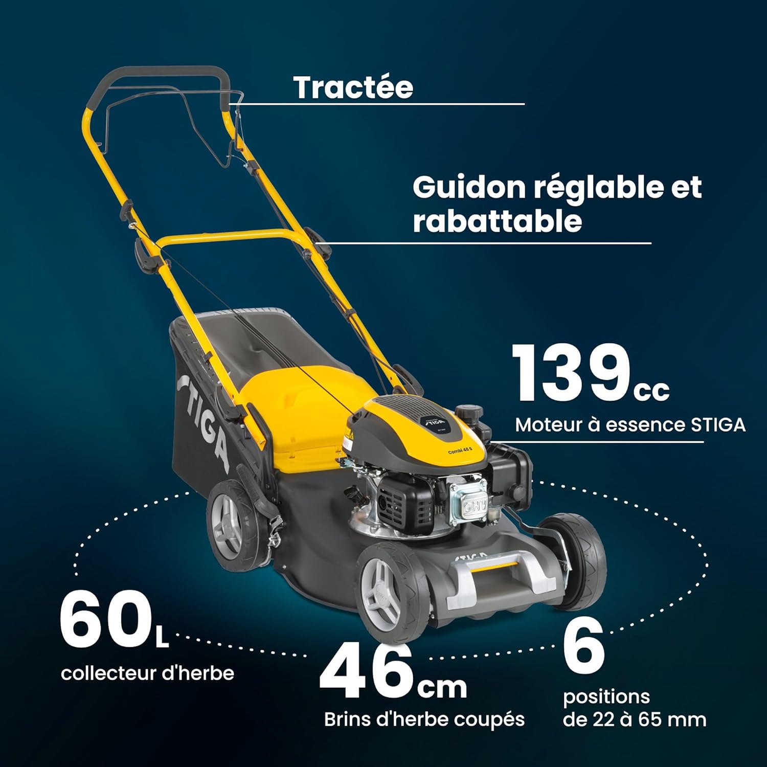 STIGA - Combi 48 S - 46 cm - 139 cm3, bac 60L, mulching inclus