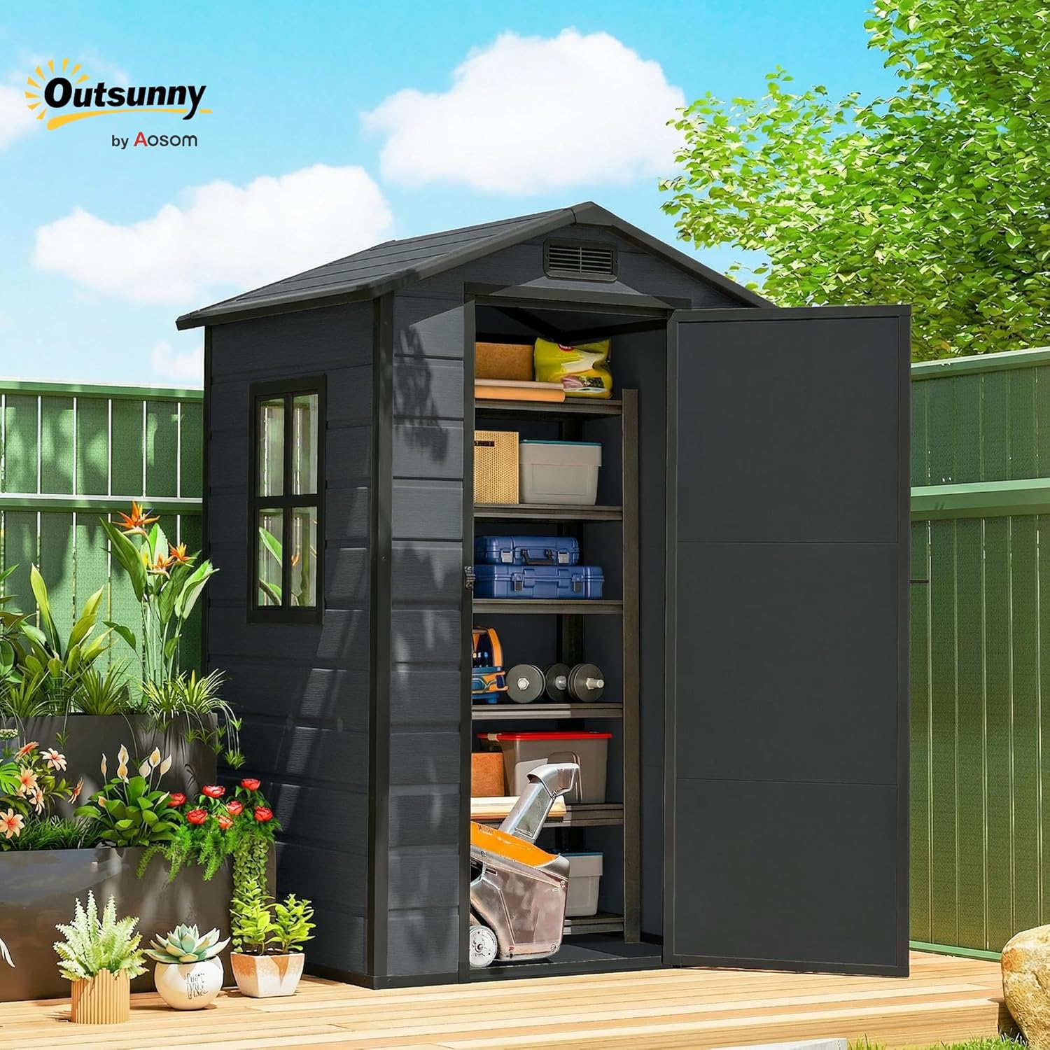 Outsunny - abri de jardin 1,09 m² - PP, aluminium, plancher, porte sécurisée