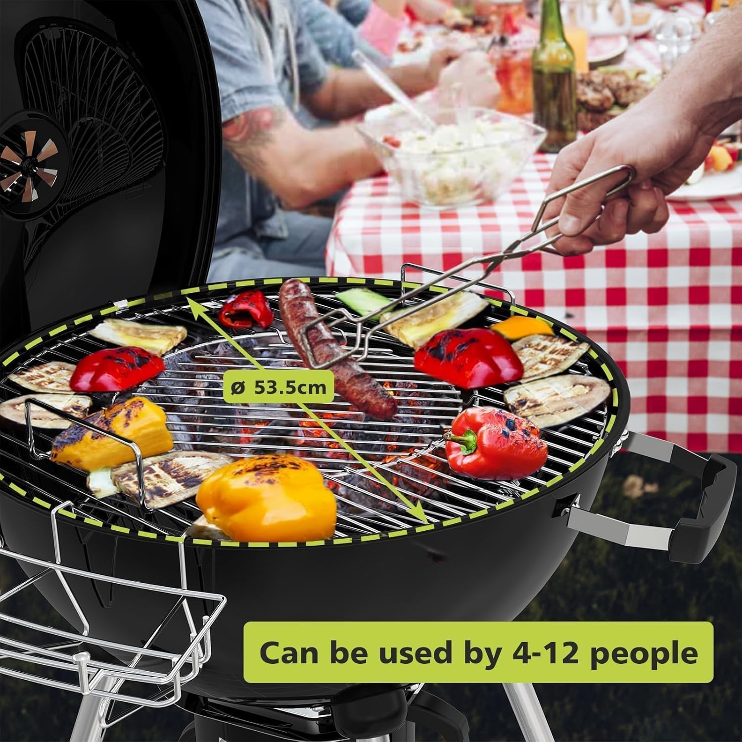 TEENO - 21 inch Barbecue boule, 83x71x105,5cm, tiroir à cendres, couvercle