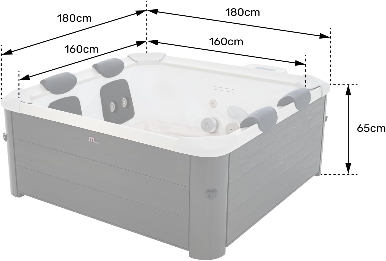 MSPA - Oslo Aero Plus - 180 cm carré - spa 6 places, jets air/eau, bar flottant