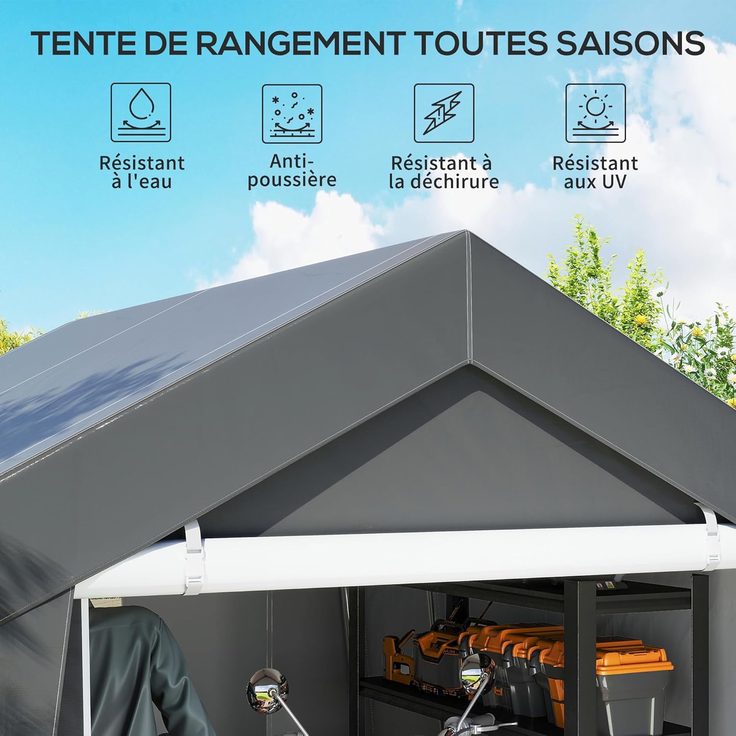 Outsunny Abri de Jardin, Tente de Stockage, 3 x 3 m, bâche PE 200 g/m² imperméable et Anti-UV, Cadre en Acier galvanisé