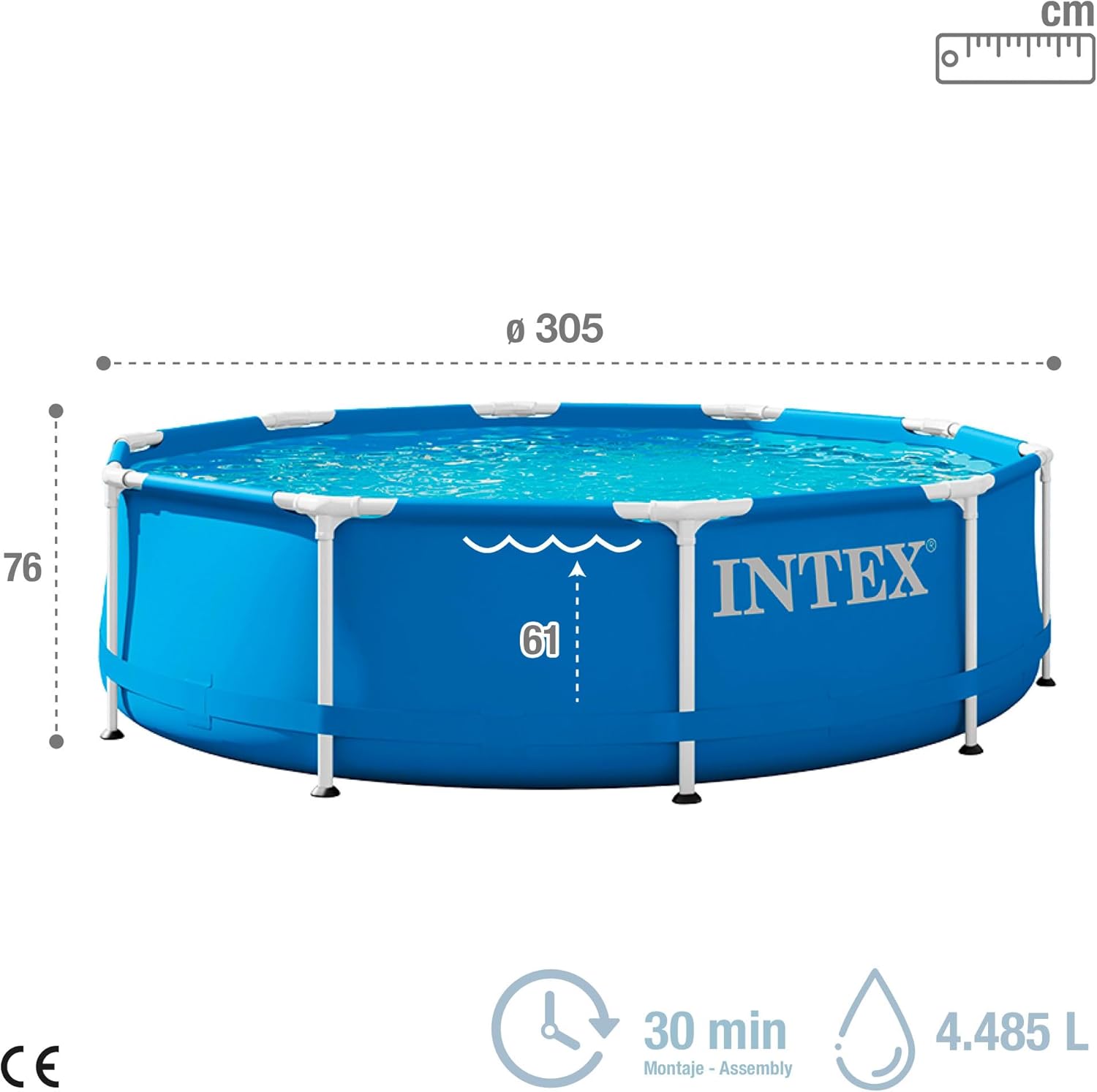 Intex 28202UK 10ft x 30in Metal Frame Swimming Pool with Filter Pump, 4,485 liters, Blue, 305x76 cm