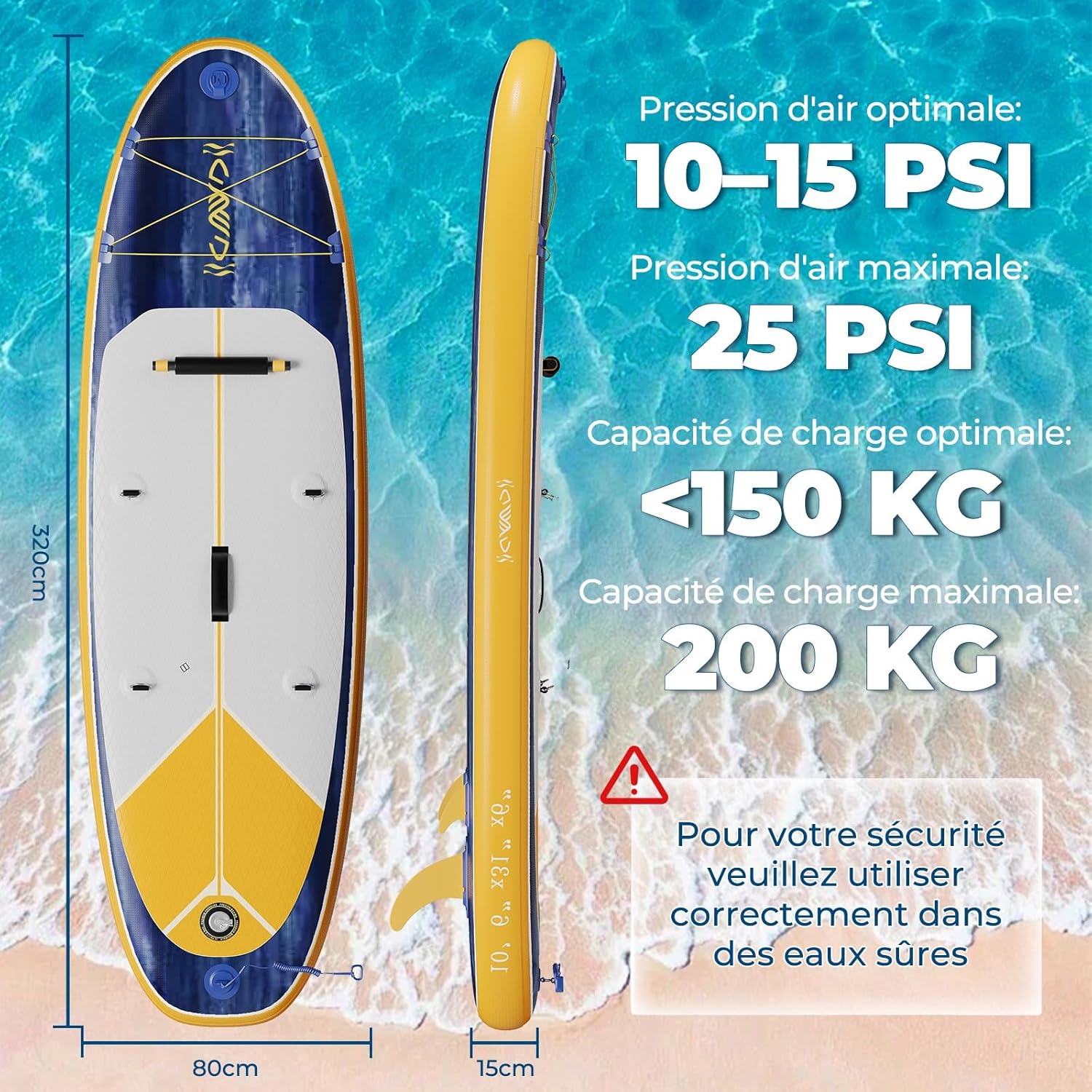 Devoko - Planche de paddle 320cm - siège, sup 2-en-1, 130kg charge